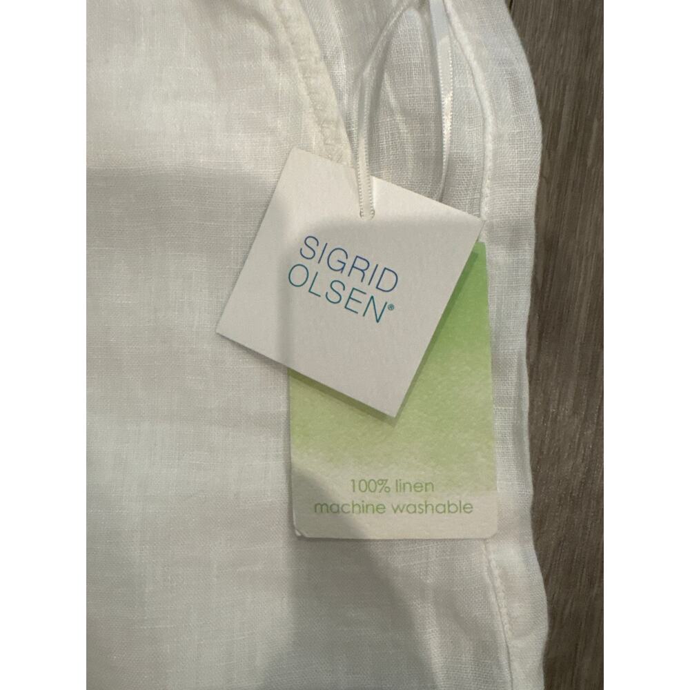 Sigrid Olsen Linen Elastic Waist Shorts White with Beige Border Size M - Picture 3 of 7